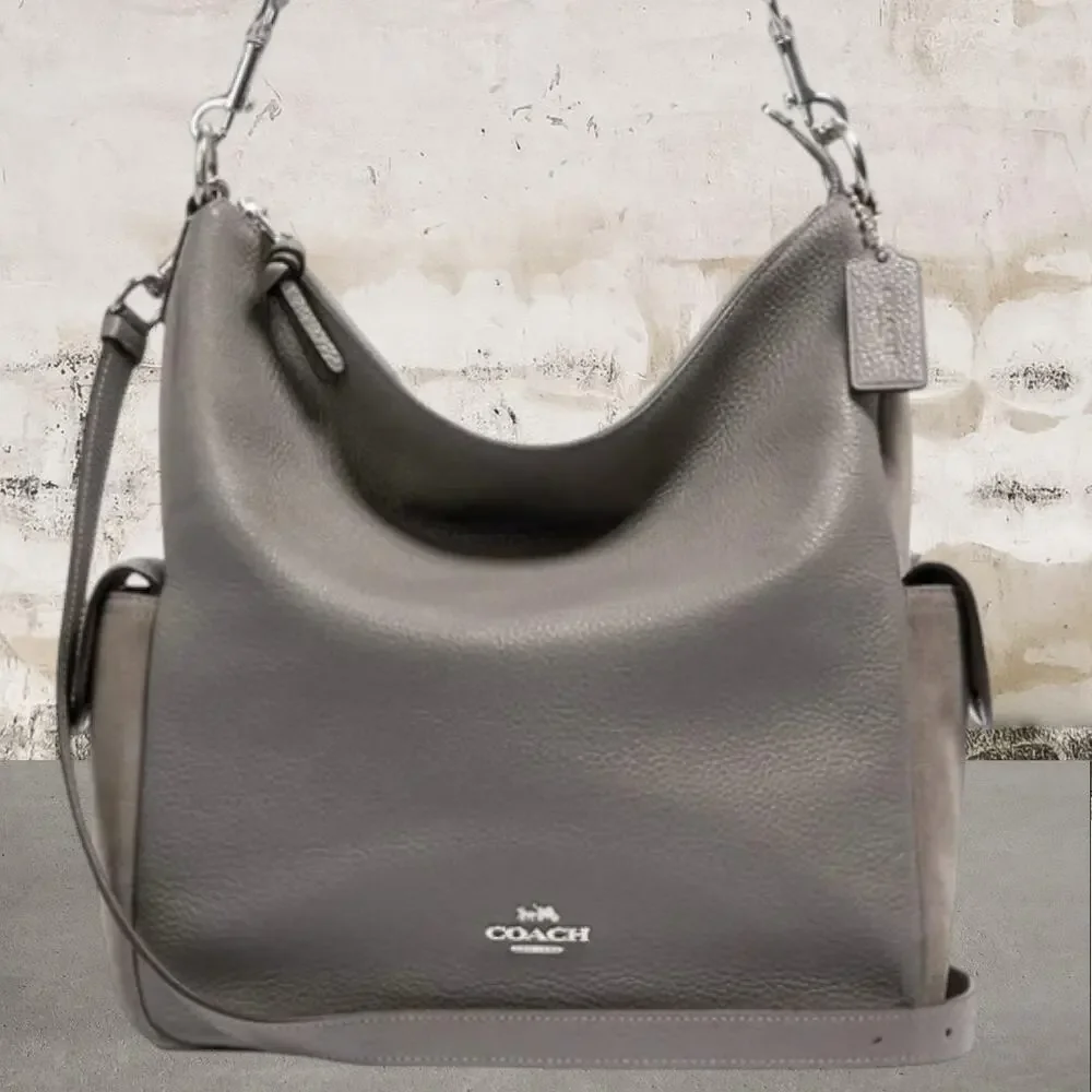 Coach C1522 Pennie Hobo Heather Gray Suede & Leather Convertible Shoulder Bag - Picture 1 of 9